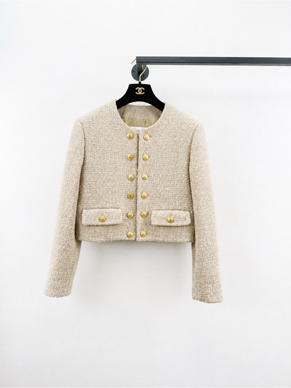 Celine Beige Tweed Cropped Jacket with Gold Buttons